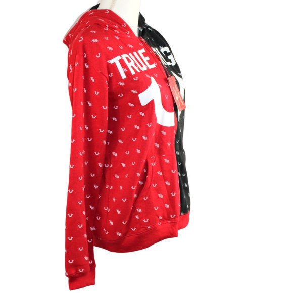 True Religion Zip Up Red White Black Logo Hoodie, Size Large (NWT) - Picture 4 of 6